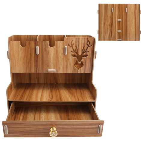 Porte-stylo en bois organiseur de bureau, support de rangement pour fournitures scolaires, teinte cerise, pour maison et bureau (1/5)