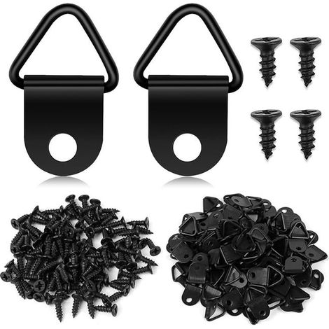 Set di 40 ganci per appendere quadri, ganci per cornici, kit per appendere foto, anelli in metallo per cornici (nero) (1/5)