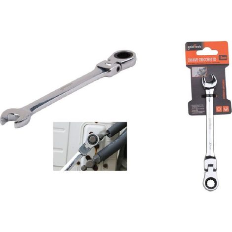 Trade Shop - 10-mm-Maul-Ratschenschlüssel mit klappbarem Kopf, verchromtes Vanadium-Werkzeug 91732 - (1/2)