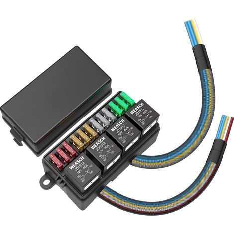 12V 40A Boîte de relais et fusibles précâblée 12 fois, 4 relais et 12 fusibles plats ATC/ATO, pour voiture, camion, bateau (1/5)