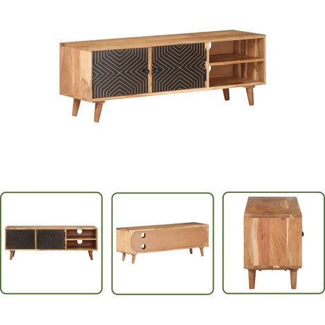 The Living Store Meuble TV 115x30x39 cm Bois d'acacia massif - Meubles Tv - Meuble Tv - Armoire Tv - Rangement Tv - Acacia Massif (1/5)