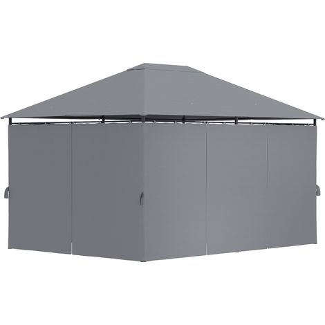Outsunny Gazebo in Metallo 3x4 m con 6 Pareti Rimovibili Grigio e Nero