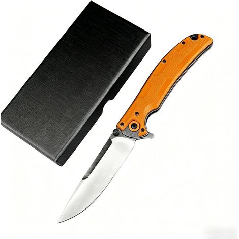 Klappmesser mit D2-Klinge und G10-Griff, Einhandmesser für Camping & Outdoor, Orange