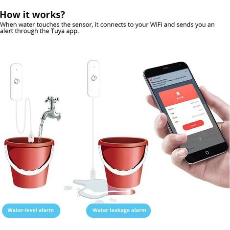 Détecteur de fuites d'eau WiFi avec alarme – Capteur d'inondation compatible application Smart Life