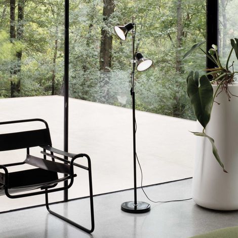 Lampadaire 2 diffuseurs métal noir et chrome Polly (1/3)