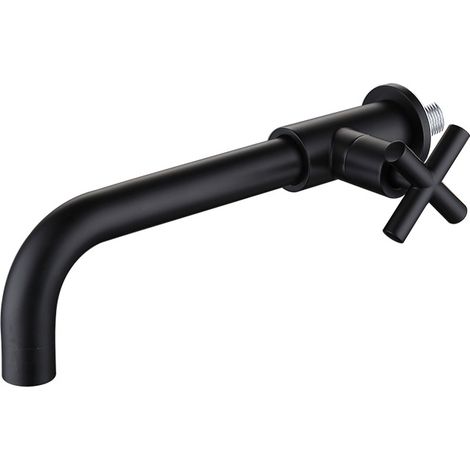 G1/2 Robinet de lavabo mural à eau froide noir avec aérateur à poignée unique, force croisée ouverte, adapté aux lavabos (1/5)