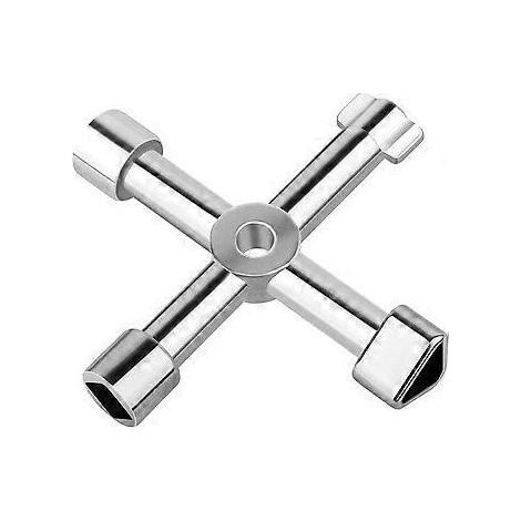 Clé en croix, clé multifonction 4 voies, clé universelle pour armoire électrique, avec 4 profils, alliage de zinc, pour coffret de compteur électrique/gaz, armoire, porte coulissante (1/4)
