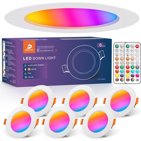 Spot LED Encastrable RGB avec Télécommande, Lot de 3, IP44 Spots LED de Plafond Couleur Blanc, 7W Éclairage Encastré pour Salle de Bain Cuisine Couloir, Trou 68-85mm, AC220-240V