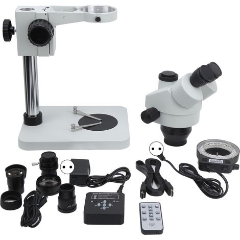 Microscope stéréo trinoculaire 21MP 2K avec caméra USB, zoom 7X-45X, 56 LED, prise UE 100-240V, pour inspection électronique et bijouterie (1/5)