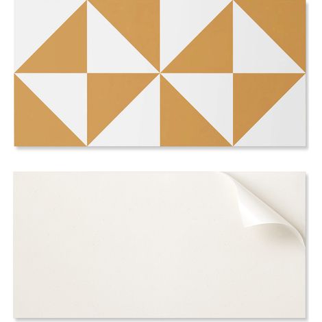 Panel gr谩fico autoadhesivo de PVC para comedor, 100x50 cm, con tri谩ngulos geom茅tricos dentro de cuadrados.