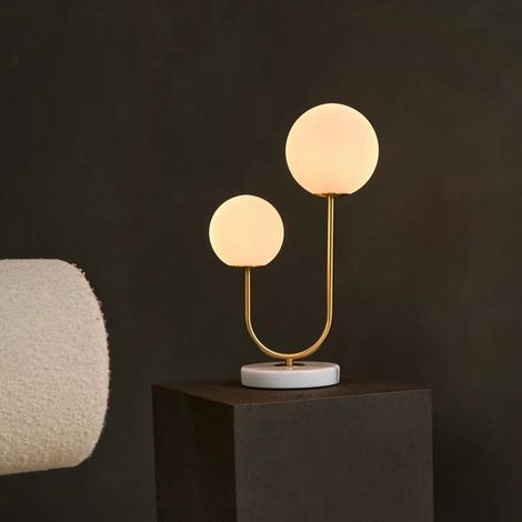 Lampe à Poser en Marbre et Métal Doré  - Lampe de Table en Verre Dépoli - Ø 27 x H 45 cm - PANGIVO (1/5)