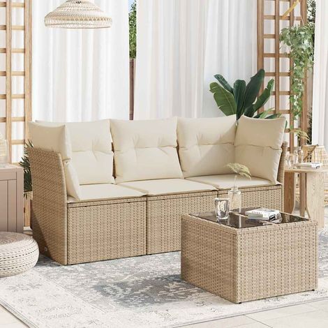 Juego de sofás jardín con cojines 4 pzas ratán sintético beige vidaXL