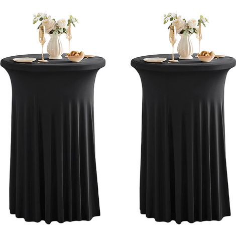 Lot de 2 housses extensibles pour table cocktail ronde avec jupe, nappe en spandex, 61 x 109 cm, noir (1/5)
