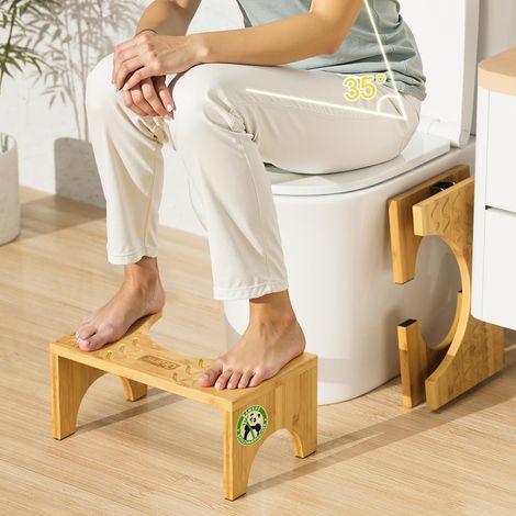 DEANIC repose-pieds en bambou pour adultes, repose-pieds pliable naturel avec patins antidérapants, repose-pieds ergonomique pour salle de bain, repose-pieds pliable pour hémorroïdes, constipation, ba (1/5)