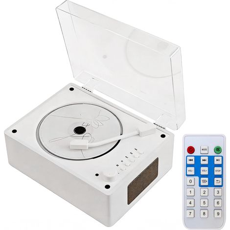 Lecteur CD, Lecteur CD de Bureau Bluetooth 5.4, Lecteur CD Portable avec Haut Parleurs, Télécommande, Boîtier Rétro Lecteur CD en Bois Blanc Support CD/CD-R/CD RW/MP3/WMA (1/5)