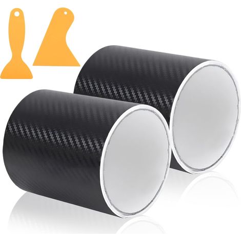 2 Rouleaux Autocollants Fibre de Carbone Voiture, avec 2 Grattoirs Plastique/Film Vinyle 5D Texturé, Protection Seuil de Porte pour Voitures et Moto (1/5)