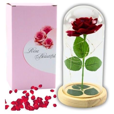 Rosa eterna in vetro con illuminazione a LED, rossa