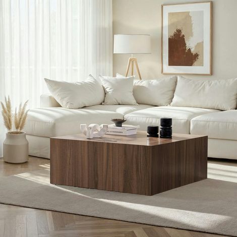 Table basse carrée effet noyer roulettes invisibles MARFA