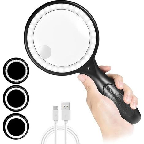 Leselupe, 60x, 30x, 33-fache LED-Lupe mit Licht, USB-wiederaufladbar, 3 Beleuchtungsmodi, beleuchtete Leselupe - Crezuo (1/4)