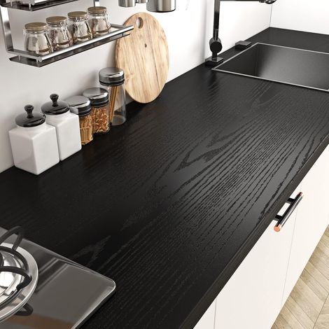 Papier Adhésif pour Meuble Bois Noir Cuisine Salon Porte Mur Papier Peint Adhésif Bois Noir Amovible Lavable Décoratif Autocollant Revêtement Plan de Travail Adhésif de 40CM2M (1/5)