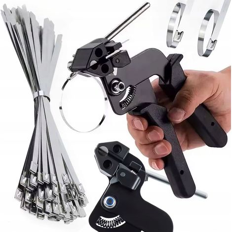 Set di Pinze per Fascette FixTool ClampSet 12 – Con Taglierina + 100 Fascette Inox  Larghezza Fino a 12 mm  Uso in Officina e Motori (1/5)