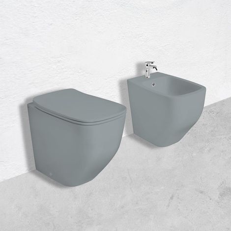 Set Aus Wc, Toilettensitz Und Bidet In Matt Grauer Ausführung  Mozart