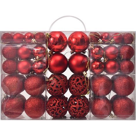 Set di 100 robuste palline di Natale in plastica, decorazioni natalizie per interni ed esterni, per alberi rossi (1/4)