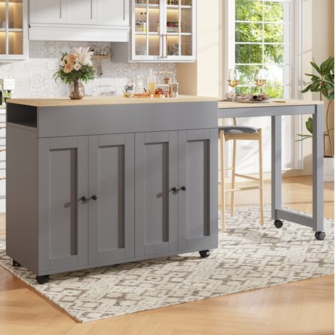 MEUBLIV Table de bar extensible 117-180 x 50 x 94,6 cm gris – avec rangements (1/5)