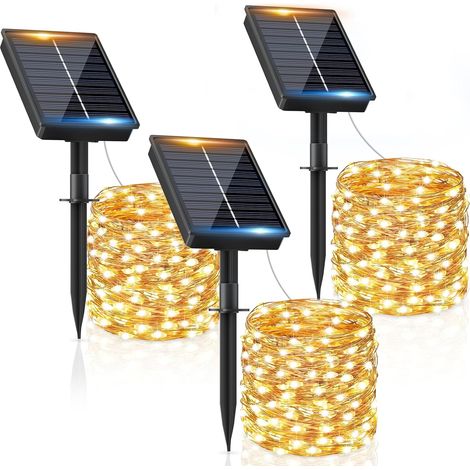 Lot de 3 Guirlande lumineuse, 120 LED, Blanc chaud, 8 modes, IP65, Jardin terrasse fête (1/5)