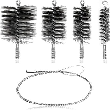 5 Pièces Buche de Ramonage, Kit Ramonage Poêle Pellet Cheminée, Brosse de Rechange, en Acier Inoxydable pour Le Nettoyage des Conduits de Poêle et des Cheminées (150 mm, 80 mm, 50 mm, 30 mm) (1/5)