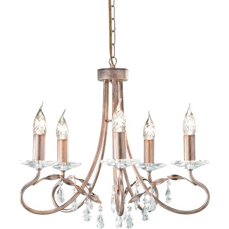 Lampadario lampada sospensione plafoniera 5 fiamme D 47 cm cristalli argento oro
