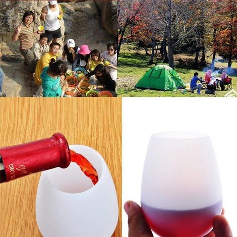 4er-Pack Silikon-Weingläser, bruchsicher, spülmaschinenfest, 360 g, ohne Stiel, ideal für Reisen, Camping, Picknick und Grillen, Weiß (1/5)