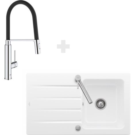 Evier 86 x 51 cm VILLEROY ET BOCH Architectura 50 Blanc + Robinet cuisine GROHE Concetto