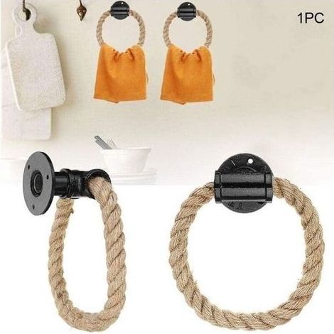 pair de style industriel - Support mural pour serviette - Tube en fer - Corde de chanvre - Décoration pour salle de bain, WC, maison d'hôtel (1/3)
