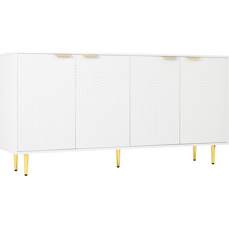 Aparador blanco de 4 puertas 160 x 80 x 40 cm con tiradores dorados cepillados y patas brillantes (1/5)