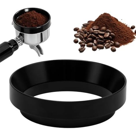 Entonnoir de Dosage 58 mm en Aluminium Magnétique pour Porte-filtre Machine à Café,Bague Distribution Poudre Café Antifuite avec Aimants Artisanal la Maison ou au Bureau,Noire - (1/5)