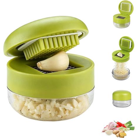 Mini hachoir à ail et presse avec récipient, broyeur à ail, mécanisme de pressage sans effort, matériau en acier inoxydable, for ail, gingembre, échalotes et piments(1pc) (1/5)