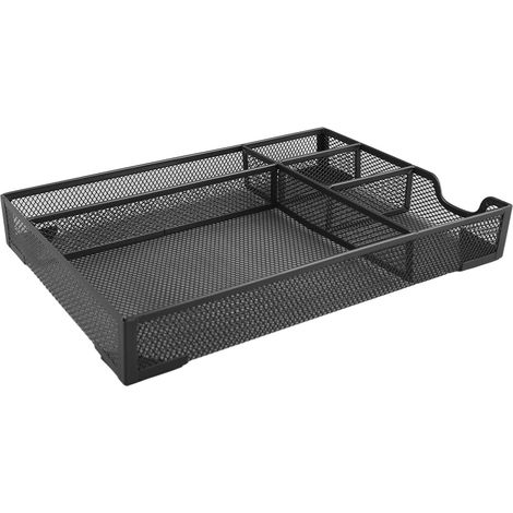 Grille métallique de rangement pour tiroir, 5 compartiments, stable, antidérapant, organiseur de bureau polyvalent, panier de rangement noir (1/5)