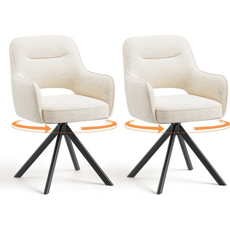 COLAMY Lot de 2 chaises de salle à manger pivotantes premium, demi-accoudoirs, base en métal haute stabilité,design élégant pour cuisine et salle à manger,beige