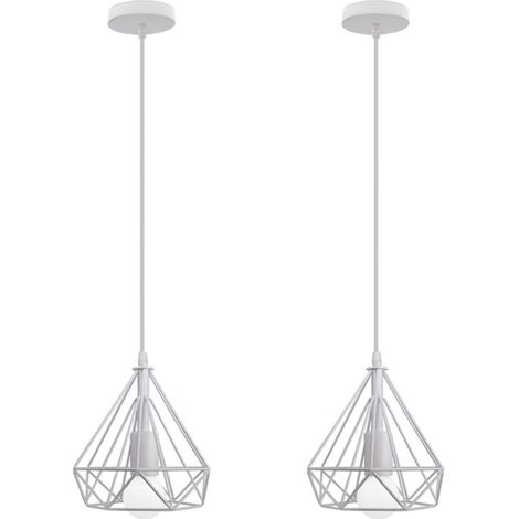 2PCS Lampes Suspendues Rétro Blanc 20CM Suspension Luminaire En Forme De Diamant Plafonnier Vintage E27 Lustre Modernes (1/5)