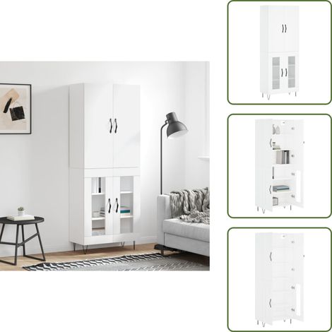 The Living Store Buffet haut Blanc 69,5x34x180 cm Bois d'ingénierie - Buffet Design Moderne - Meuble Rangement Cuisine - Armoire Blanche - Buffet Bas Prix - Commode Salon (1/5)