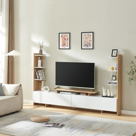 Fernsehschrank Rauki 233x31x141 cm Weiß/Eicheoptik [en.casa]