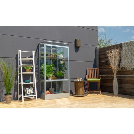 Vitavia Balkon- und Anlehn-Gewächshaus "Stad", aluminium eloxiert, 3 mm ESG mit Stahlfundament (1/4)