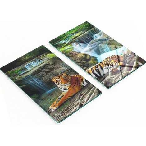 Taglieri da cucina in vetro con grafica a cascata e tigre, 2x30x52 cm (1/5)