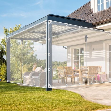 Bâche en PVC transparent 420 g/m² avec fermeture éclair - Bâche imperméable avec œillets - Pour meubles d'extérieur, véranda, pergola (transparente, H 240 cm x 240 cm) (1/5)