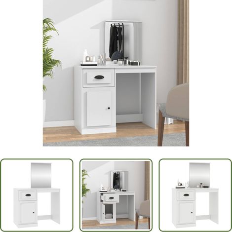 vidaXL Coiffeuse avec miroir blanc 90x50x132,5 cm bois d'ingénierie (1/5)