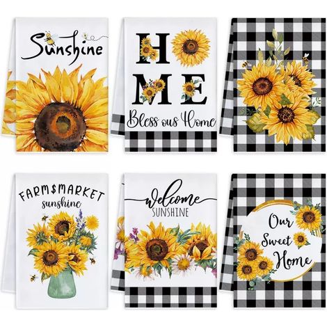 set de serviettes de cuisine tournesol 6 pièces, torchons floraux printemps, été, torchons Sunshine, fête, salle de bain, pendaison de crémaillère (1/5)