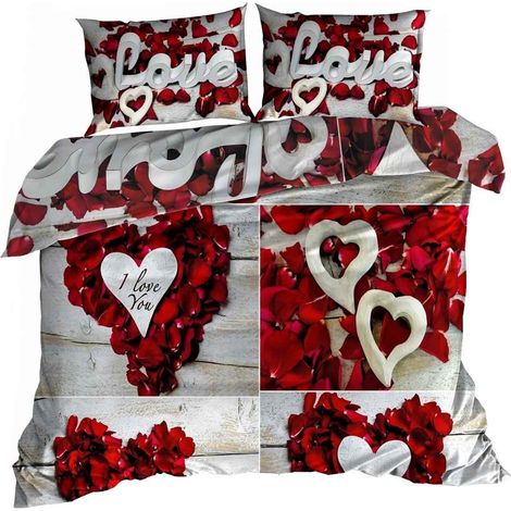 Biancheria da letto in raso di cotone 3D 160x200 cm I LOVE YOU (1/3)