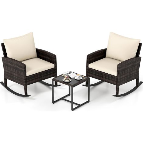 COSTWAY Set Salotto Mobili Arredo Poltrone Salottino Esterno Giardino Sedia Poltrona Dondolo Divano Divanetto Tavolo Tavolino Caffè Vetro Temperato Rattan Cus (1/5)