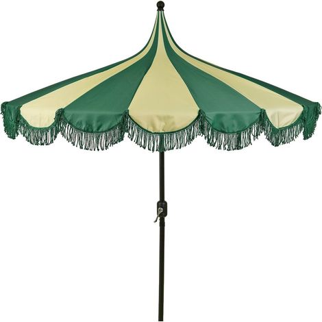Parasol de Jardin Rond à Rayures et Franges Vert Foncé et Clair Ø 235 x H 238 cm - PANGIVO (1/5)